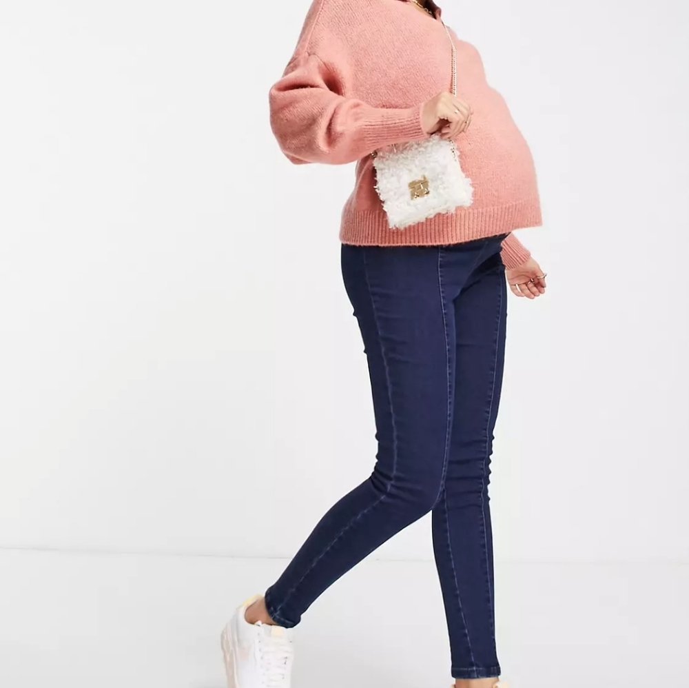 New Look Maternity overbump seamed jeggings in dark blue